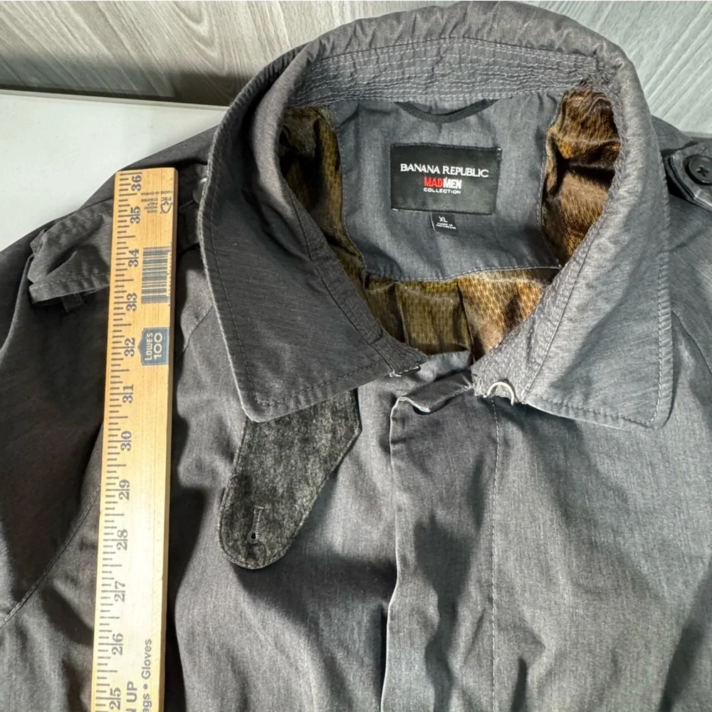 Banana Republic‎ Mad Men Collection Gray Trench Coat Water Resistant Gray Sz XL